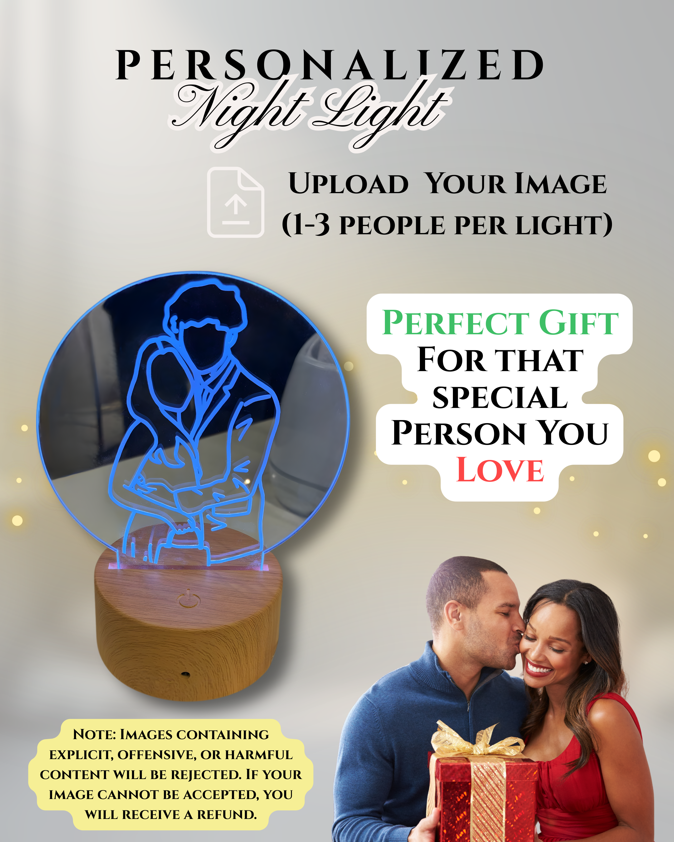 Custom Photo Night Light – Personalized LED Acrylic Light with Remote | Outline Photo Light | Unique Gift for Couples, Bestfriends & Families
