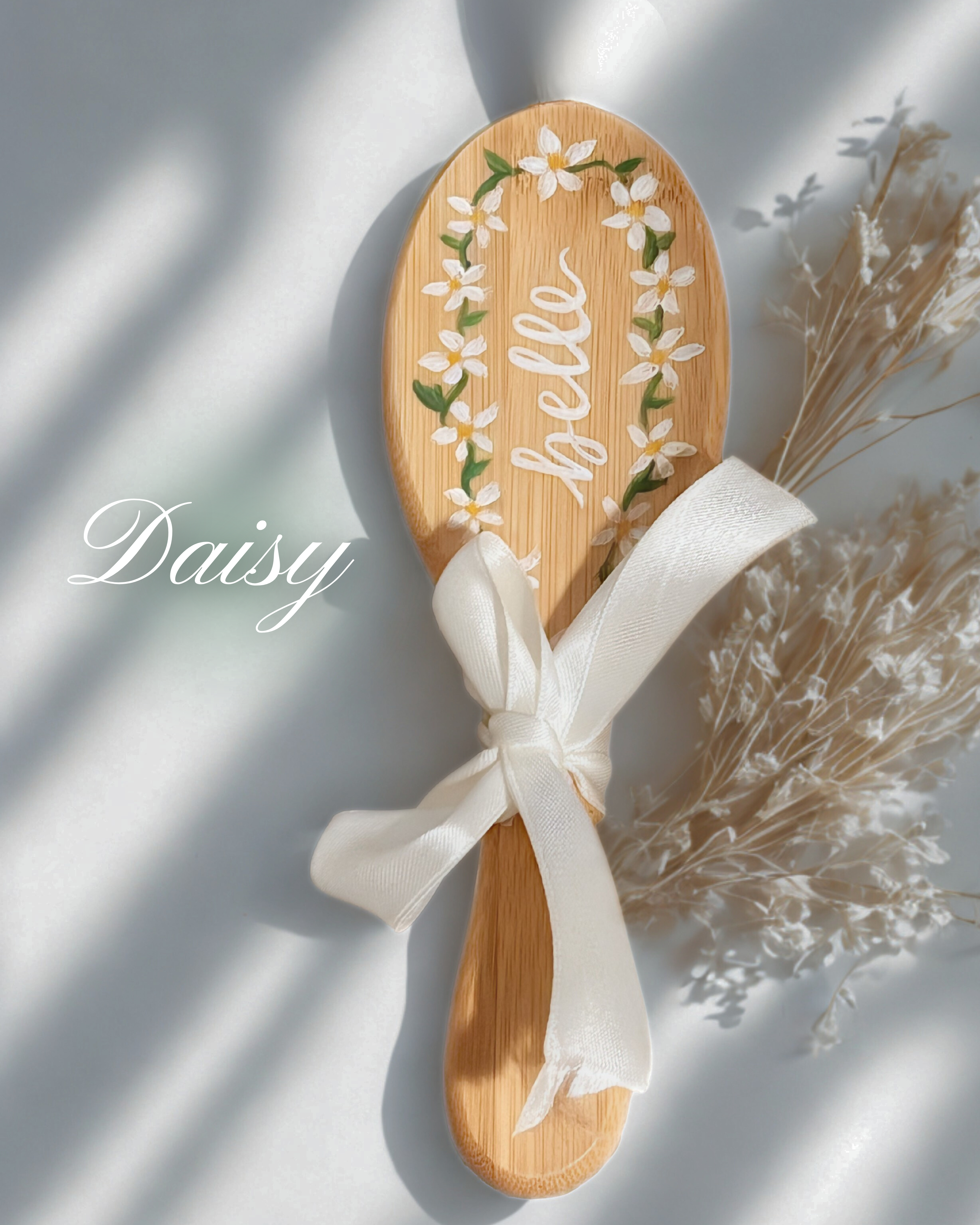 Hand-Painted Personalized Floral Bamboo Brush – Custom Name Hair Brush | Eco-Friendly Bamboo Gift for Women, Kids, Bridesmaids