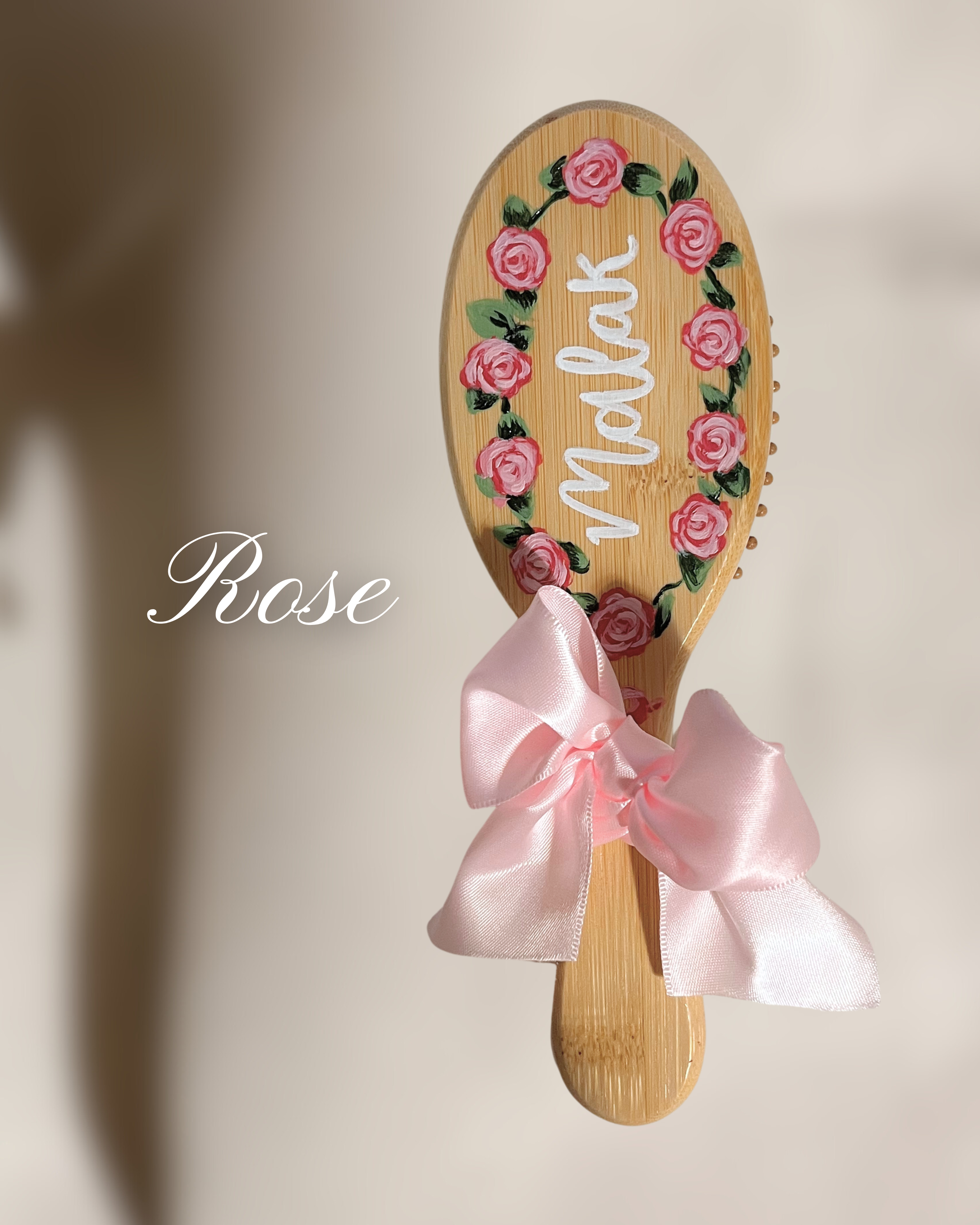 Hand-Painted Personalized Floral Bamboo Brush – Custom Name Hair Brush | Eco-Friendly Bamboo Gift for Women, Kids, Bridesmaids