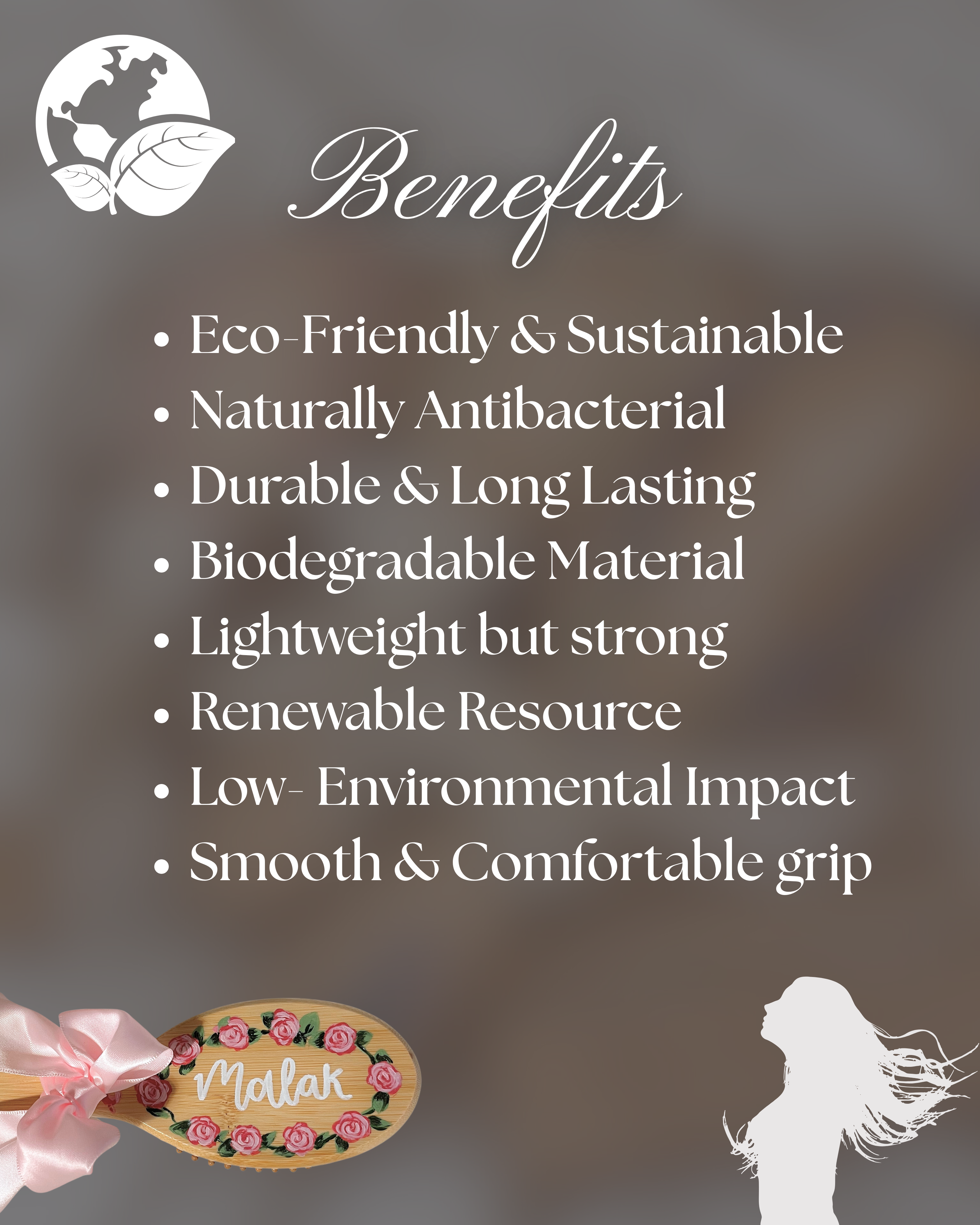 Hand-Painted Personalized Floral Bamboo Brush – Custom Name Hair Brush | Eco-Friendly Bamboo Gift for Women, Kids, Bridesmaids