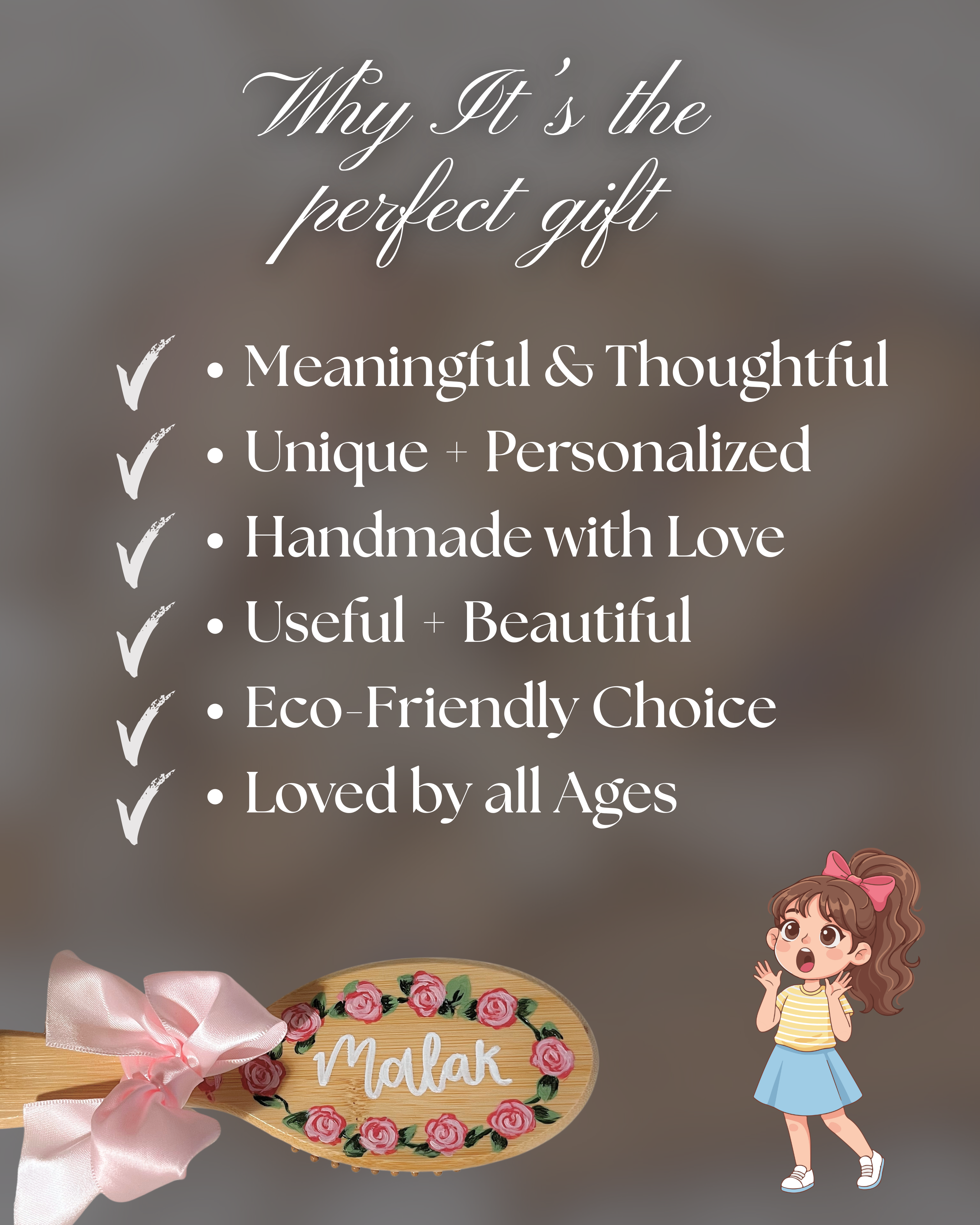 Hand-Painted Personalized Floral Bamboo Brush – Custom Name Hair Brush | Eco-Friendly Bamboo Gift for Women, Kids, Bridesmaids